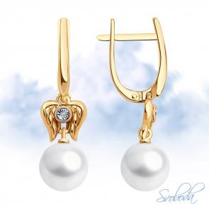 Золотые серьги SOKOLOV с бриллиантом и жемчугом 79-20069 фото