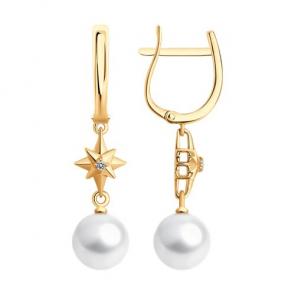 Золотые серьги SOKOLOV с бриллиантом и жемчугом 79-20072 фото