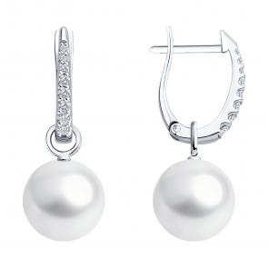 Серьги-трансформеры из белого золота SOKOLOV с жемчугом и бриллиантами выращенными 79-20074-3 фото