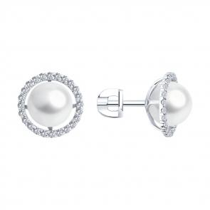 Серьги из белого золота SOKOLOV с жемчугом и бриллиантом выращенным 79-20076-3 фото