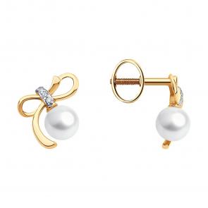 Золотые серьги SOKOLOV с бриллиантом и жемчугом 79-20078 фото