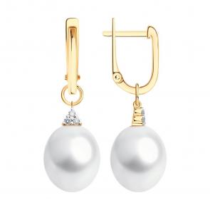 Золотые серьги SOKOLOV с жемчугом и бриллиантом выращенным 79-20081 фото