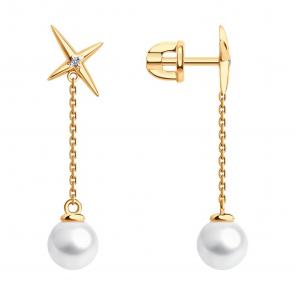 Золотые серьги SOKOLOV с бриллиантом и жемчугом 79-20085 фото