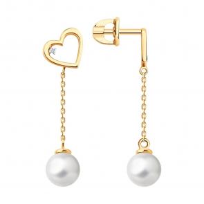 Золотые серьги SOKOLOV с бриллиантом и жемчугом 79-20086 фото