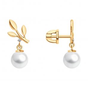 Золотые серьги SOKOLOV с бриллиантом и жемчугом 79-20088 фото