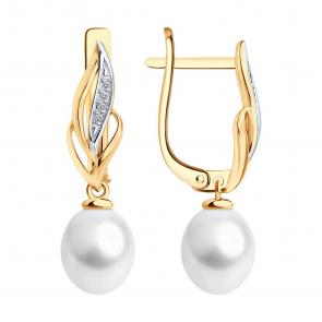 Золотые серьги SOKOLOV с бриллиантом и жемчугом 79-20090 фото