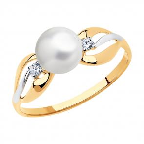 Золотое кольцо SOKOLOV с фианитом и жемчугом 791030 фото