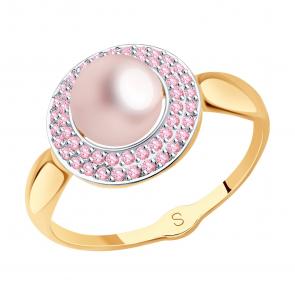 Золотое кольцо SOKOLOV с фианитом и жемчугом 791067 фото