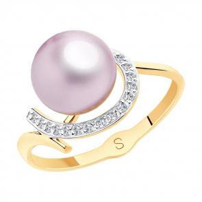 Золотое кольцо SOKOLOV с фианитом и жемчугом 791129 фото