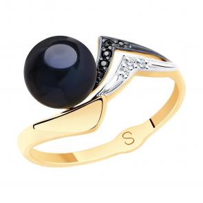 Золотое кольцо SOKOLOV с фианитом и жемчугом 791146 фото