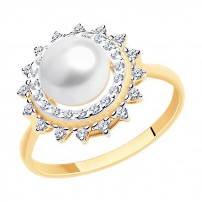 Золотое кольцо SOKOLOV с фианитом и жемчугом 791172 фото