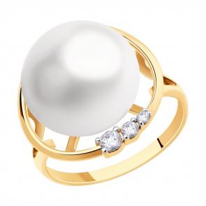 Золотое кольцо SOKOLOV с фианитом и жемчугом 791175 фото