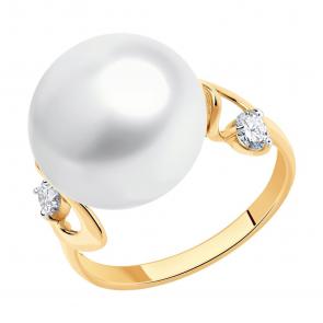 Золотое кольцо SOKOLOV с фианитом и жемчугом 791188 фото