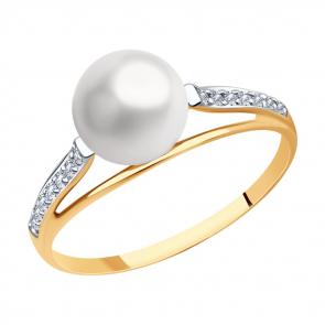 Золотое кольцо SOKOLOV с фианитом и жемчугом 791220 фото