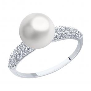 Кольцо из белого золота SOKOLOV с фианитом и жемчугом 791221-3 фото