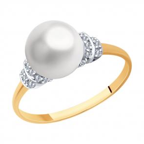 Золотое кольцо SOKOLOV с фианитом и жемчугом 791222 фото