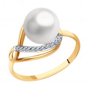 Золотое кольцо SOKOLOV с фианитом и жемчугом 791226 фото