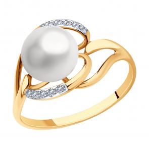 Золотое кольцо SOKOLOV с фианитом и жемчугом 791227 фото