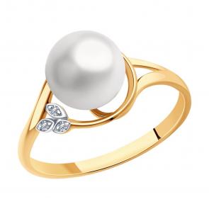 Золотое кольцо SOKOLOV с фианитом и жемчугом 791228 фото