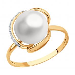 Золотое кольцо SOKOLOV с фианитом и жемчугом 791230 фото
