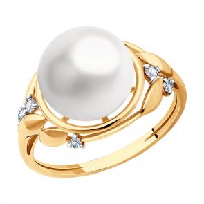 Золотое кольцо SOKOLOV с фианитом и жемчугом 791232 фото