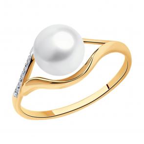 Золотое кольцо SOKOLOV с фианитом и жемчугом 791235 фото