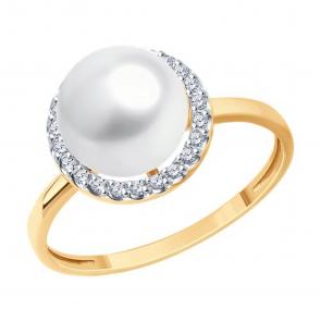 Золотое кольцо SOKOLOV с фианитом и жемчугом 791241 фото