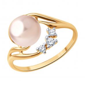 Золотое кольцо SOKOLOV с фианитом и жемчугом 791260 фото