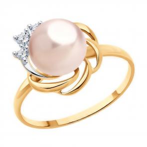 Золотое кольцо SOKOLOV с фианитом и жемчугом 791262 фото