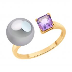 Золотое кольцо SOKOLOV с аметистом и жемчугом 791271 фото