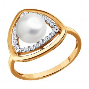 Золотое кольцо SOKOLOV с фианитом и жемчугом 791274 фото