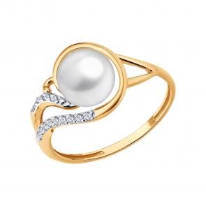 Золотое кольцо SOKOLOV с фианитом и жемчугом 791276 фото