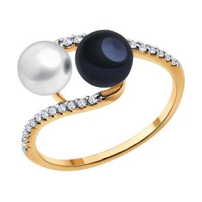 Золотое кольцо SOKOLOV с фианитом и жемчугом 791287 фото