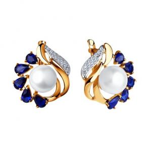 Золотые серьги SOKOLOV с сапфировым корундом и жемчугом 792042 фото