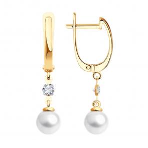 Золотые серьги SOKOLOV с фианитом и жемчугом 792066 фото