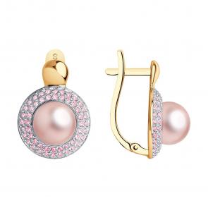 Золотые серьги SOKOLOV с фианитом и жемчугом 792110 фото