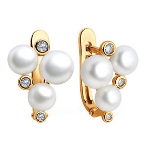 Золотые серьги SOKOLOV с фианитом и жемчугом 792122 фото