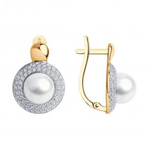Золотые серьги SOKOLOV с фианитом и жемчугом 792129 фото