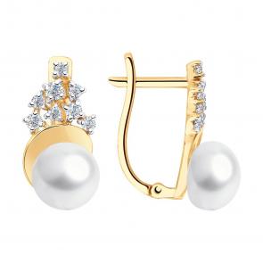 Золотые серьги SOKOLOV с фианитом и жемчугом 792160 фото