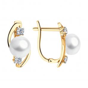 Золотые серьги SOKOLOV с фианитом и жемчугом 792161 фото