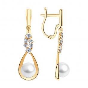 Золотые серьги SOKOLOV с фианитом и жемчугом 792163 фото