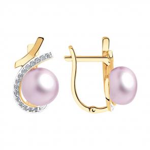 Золотые серьги SOKOLOV с фианитом и жемчугом 792167 фото