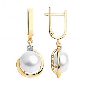 Золотые серьги SOKOLOV с фианитом и жемчугом 792168 фото