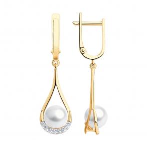 Золотые серьги SOKOLOV с фианитом и жемчугом 792169 фото