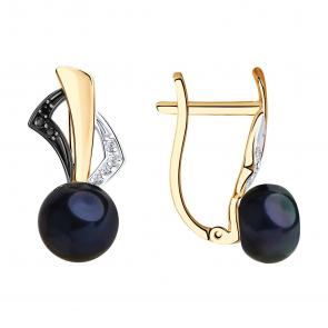 Золотые серьги SOKOLOV с фианитом и жемчугом 792181 фото