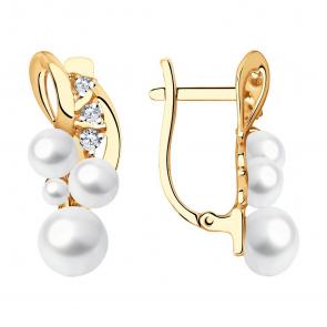 Золотые серьги SOKOLOV с фианитом и жемчугом 792190 фото