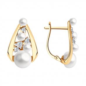 Золотые серьги SOKOLOV с фианитом и жемчугом 792193 фото