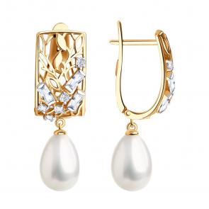 Золотые серьги SOKOLOV с фианитом и жемчугом 792213 фото