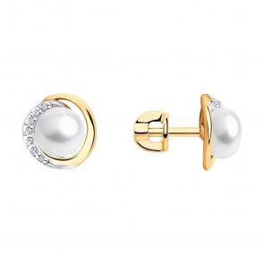 Золотые серьги SOKOLOV с фианитом и жемчугом 792215 фото