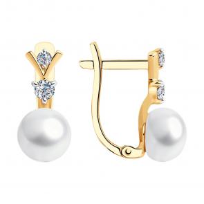 Золотые серьги SOKOLOV с фианитом и жемчугом 792235 фото